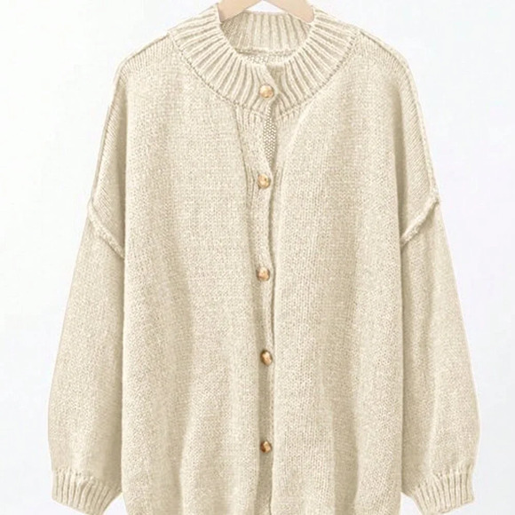 Apricot Casual Women's And Bone Edge Design Loose Single-Breasted Round Neck Swe - Picture 2 of 7